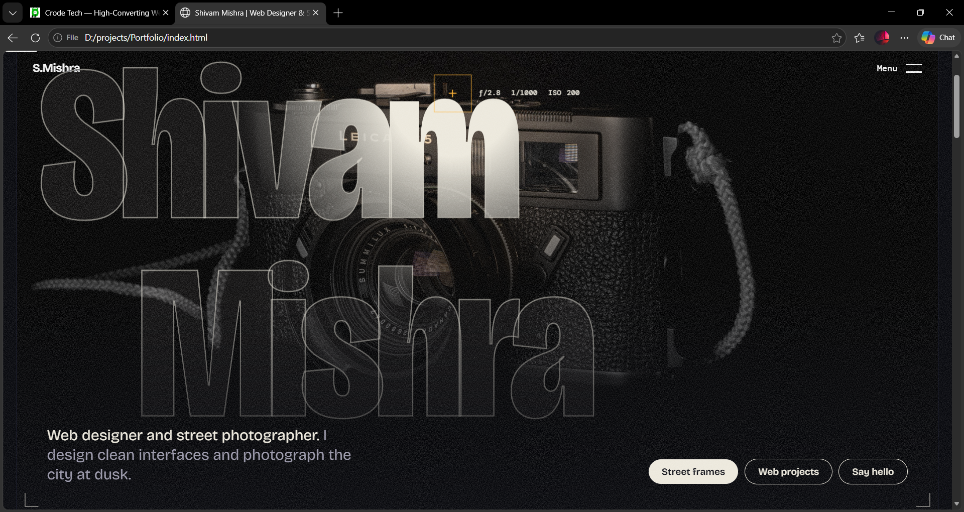 Photographer portfolio website preview